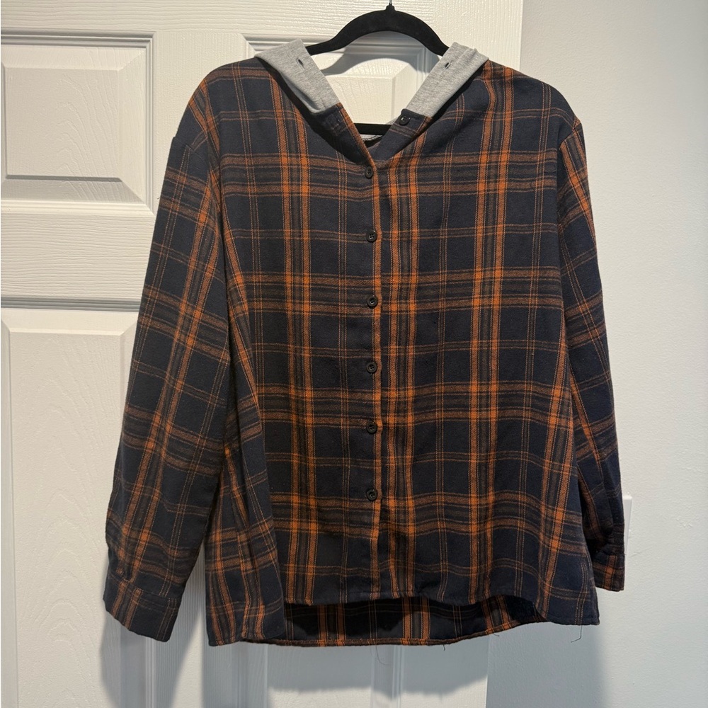 Plaid Button-Up Hoodie